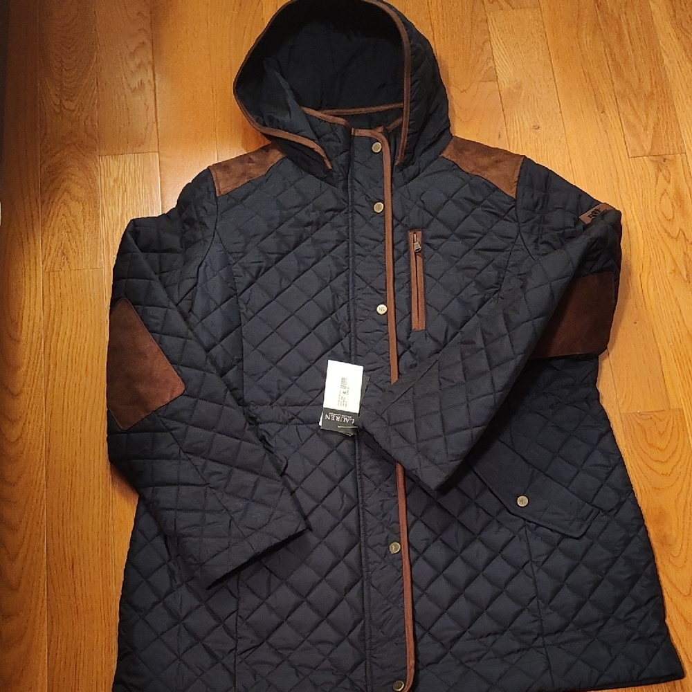 Ralph Lauren Quilted Jacket in Navy With Faux Suede Trim
